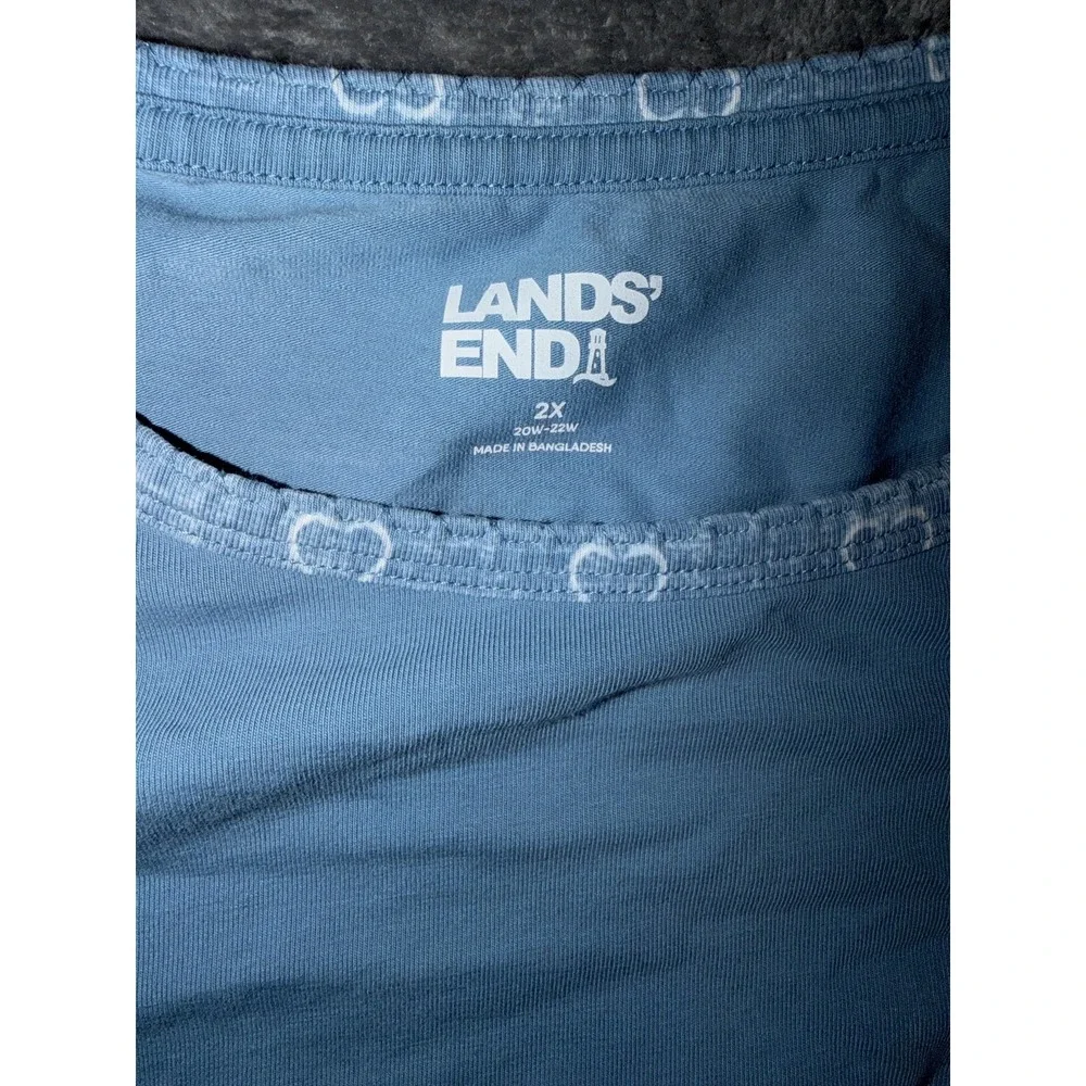 Lands End Womens Pajama Set 2X 20W 22W Blue Hearts Long Sleeve Cotton Spandex